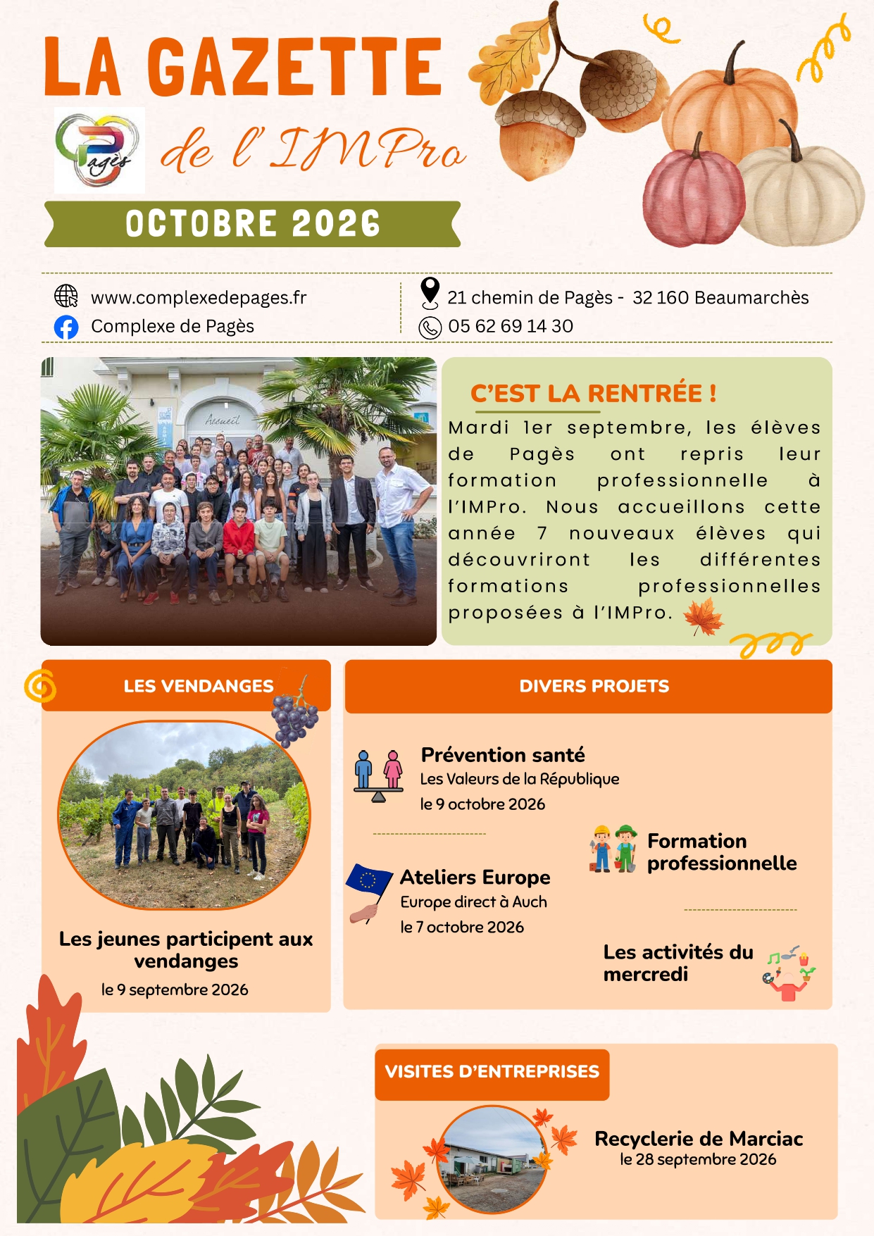 La Gazette du mois d'octobre 2026 de l'iMPro de Pagès